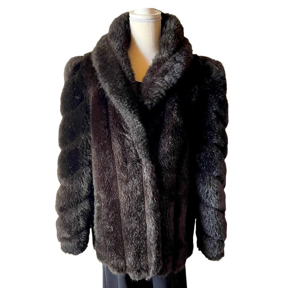 AMERICAN SIGNATURE Black Faux Fur Coat LARGE
